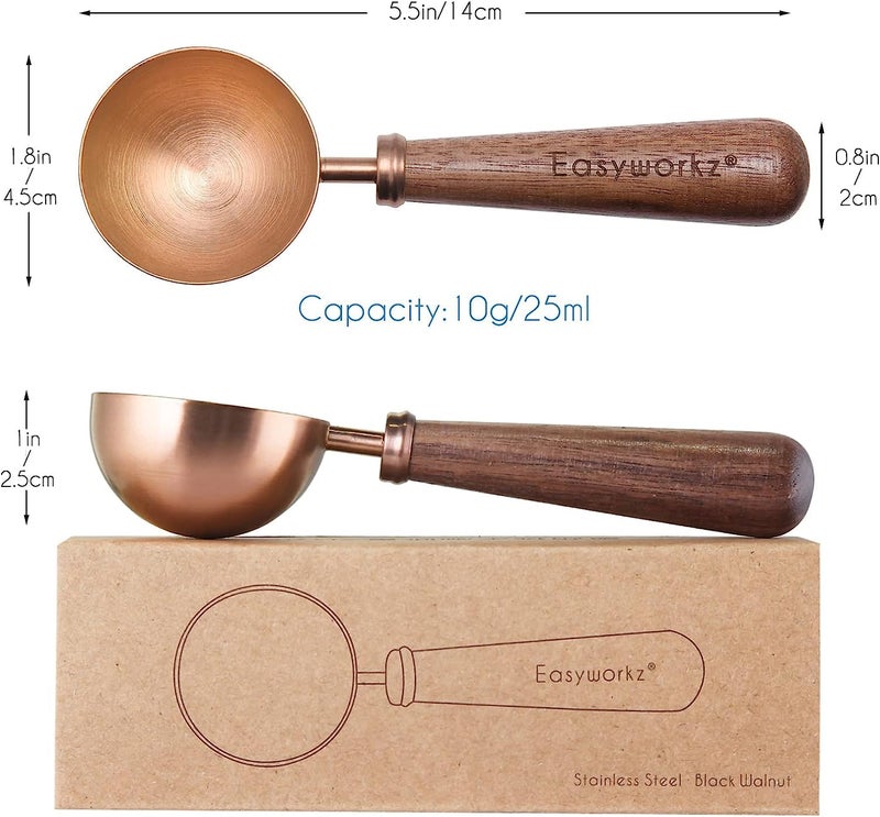 Easyworkz Retro Stainless Steel Coffee Spoon With Black Walnut Handle,10g - Measuring Spoon (Rose gold) - Image 2